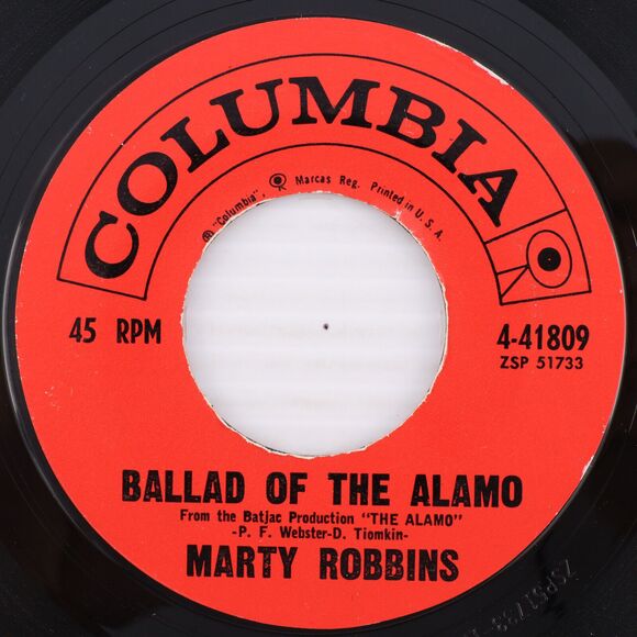 Marty Robbins – Ballad Of The Alamo/Time And A Place 1960 45 rpm Record 4-41809 - Picture 2 of 16